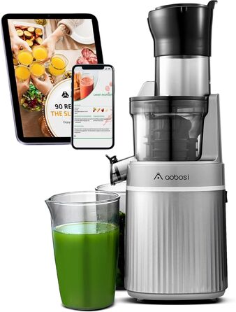 AOBOSI 200W Slow Juicer, Juicer with Reverse Function and Two Filter Sizes. Juicer vegetable and fruit test winner, multifunctional juicer vegetable and fruit with Smart Chip. Fruit press-Gray 80MM Gray