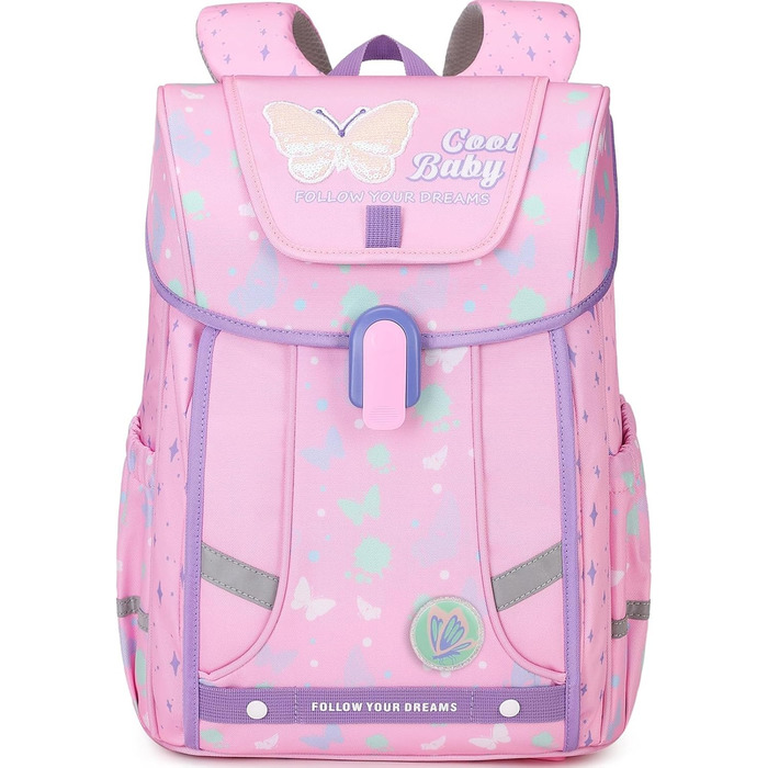 Шкільний рюкзак для хлопчика 1-4 клас. Ергономічний, з нагрудним ременем, 2025. Дитячий рюкзак для школи 6-10 років. Зйомний ремінь та світловідбиваючі елементи (Рожевий)