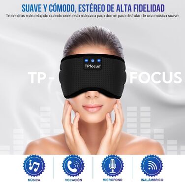 Маска для сну TPfocus з навушниками для тих, хто спить на боці, Bluetooth, миється, блокує світло, з мікрофоном, чорний (Ice Black)