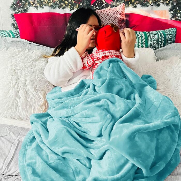 BEDSURE Плед з флісу - теплий зимовий плед, великий розмір 220x240 см, для дивана та крісла, м'який та затишний, колір блакитний