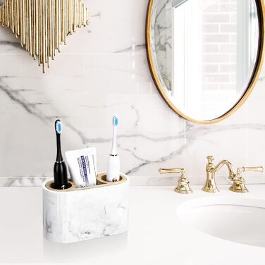 Тримач для зубних щіток Shinowa з 3 відсіками, електричний, з піддоном для води, органайзер для ванної кімнати, білий