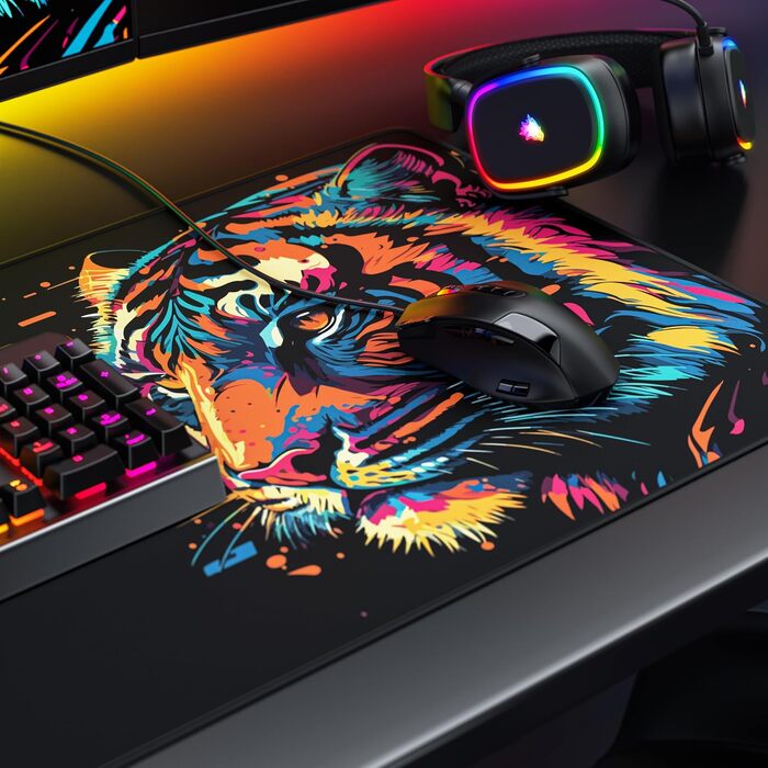 Ігровий килимок для миші CSL XXL Gaming Mousepad (900x400 мм), Alchemy Colour Tiger 2 — великий килимок на весь стіл для Razer, Logitech, Roccat