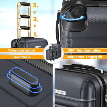 Валіза KESSER® подорожня, середня, з жорстким корпусом, вагова шалька та багажний жетон | Чемодан-роликовий, з кодовим замком, 4 колеса, ABS-корпус, телескопічна ручка (66x45x28см / 84 літри) (75-120л, антрацит)