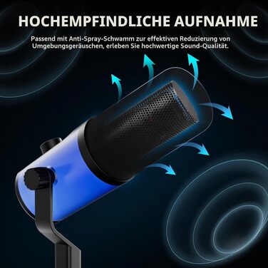 Динамічний USB-C/XLR мікрофон D Debra для студії, подкастів та стрімінгу, кардіоїдний, 192кГц/24Біт, з сенсорною кнопкою Mute, регулятором Gain та роз'ємом для навушників, для ПК та смартфона