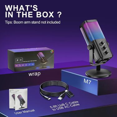 Мікрофон USB для ігор та стрімінгу з RGB підсвічуванням та шумозаглушенням. Підходить для ПК, PS4, PS5, Mac, запису подкастів та ASMR.