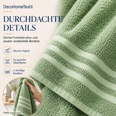Набір рушників для рук DecoHomeTextil Eco (6 шт), 50x100 см, шавліковий зелений — екологічні, м'які та гігроскопічні махровий рушники