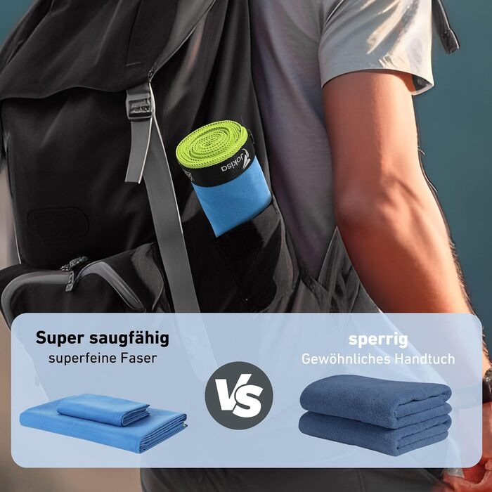 Набір з 2 рушників з мікрофібри (180x90 см + 100x50 см), швидковисихаючі, без піску, для пляжу, спорту, фітнесу, кемпінгу, темно-сірий - зелений (зелений - блакитний)