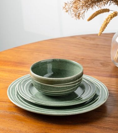 Набір керамічного посуду GBHOME, 12 предметів, ручної роботи, реактивна глазур, для 4 осіб, білий (Aktiv Weiß)