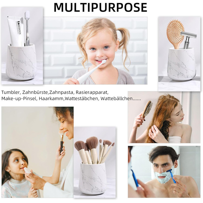 Набір аксесуарів для ванної кімнати Badezimmer Set Umlaca: мильниця, дозатор мила 350 мл, стакан для зубної пасти 320 мл, білий, для душу та умивальника