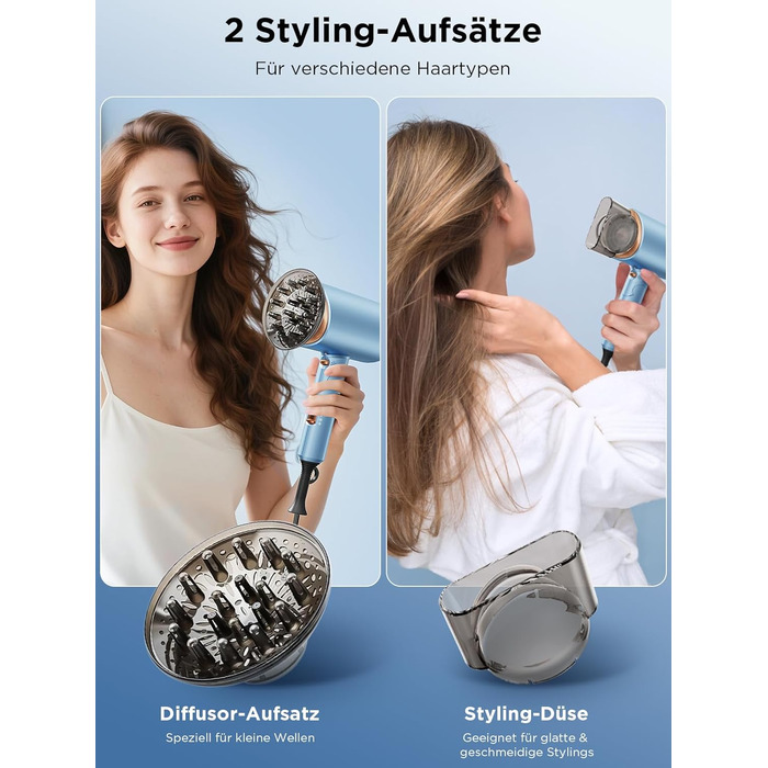 Складаний фен з іонізацією 2000 Вт, професійний, швидко сушильний, 2 швидкості, 3 режими нагріву, холодний струмінь, дифузор, концентратор, гребінці для укладки, для чоловіків та жінок, у подорожі