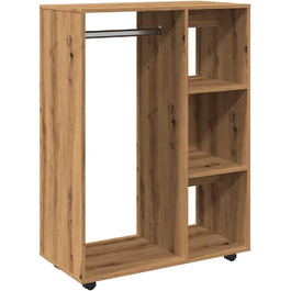 vidaXL Wardrobe with Open Compartment, 3 Side Shelves, Wheels, Coat Rack, Wardrobe, Bedroom, Closet, White 80x40x110cm Wood-Based Material (Handcrafted Oak)
