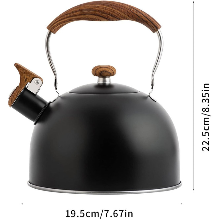 Чайник-свисток з нержавіючої сталі 2.5л | Ретро чайник-свисток для води | Чайник з дерев'яною ручкою для кухні, кемпінгу, газової плити (чорний)