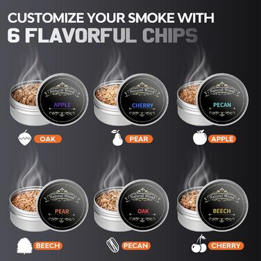 Набір для димування віскі Anusuwa - набір для коктейлів з 6 дерев'яними стружками та 4 камінням для віскі. Ідеальний подарунок для чоловіків на день народження, Різдво, ювілей (без бутану)