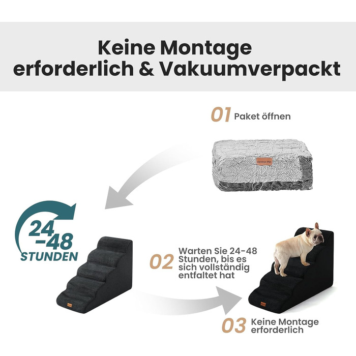 Сходинка для собак Gardner Pet - 35/42 см, 3 сходинки, з високощільної піни, з неслизьким водонепроникним покриттям, для ліжка, дивану, крісла (5 сходинок, чорний колір)