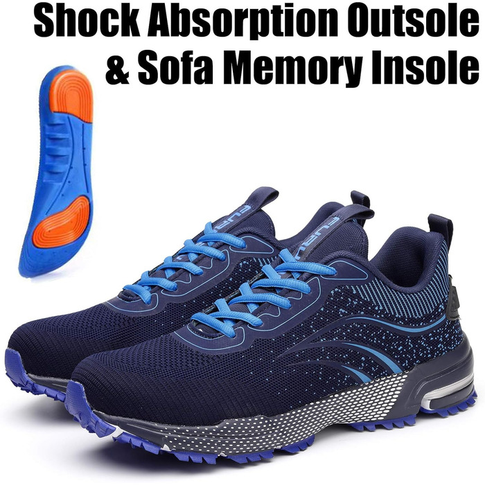 Чоловічі та жіночі робочі черевики Furuian з металевим носком. Легкі, спортивні, дихаючі, захисні черевики-кросівки (37 EU, блакитні)