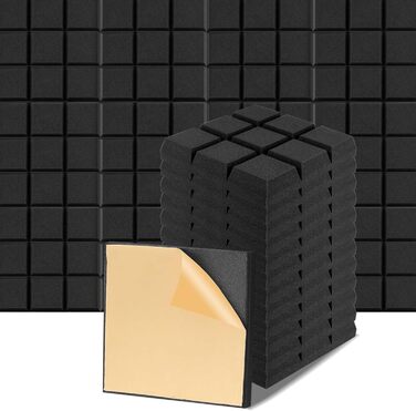 Акустичний поролон для звукоізоляції стін, панелі-поглиначі шуму 30x30x3 см, високощільний шумопоглинаючий матеріал для студії, офісу та кімнати запису, чорний (12 шт.)