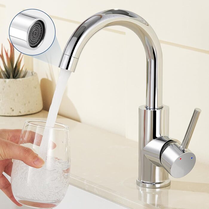 Кухонний змішувач Auralum для низького тиску, 360° обертання, 3 підключення, з міді з хромовим покриттям