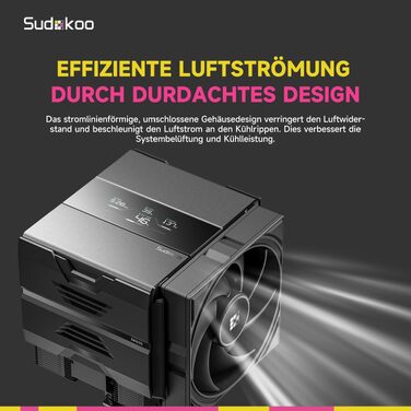 Кулер для процесора Sudokoo SK620V AM5: двосекційний башта (Dual Tower) з цифровим дисплеєм, 6 тепловими трубками та 2 PWM FDB вентиляторами 120мм