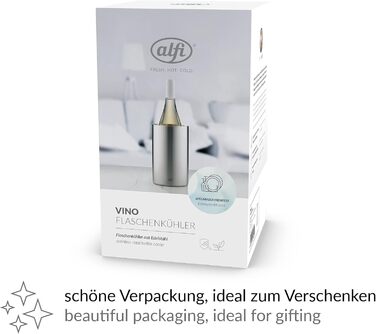alfi SECCO, stainless steel bottle cooler for 0.70 to 1l bottles, wine, sparkling wine. Keeps drinks cool without condensation or ice cubes, ensuring chilled drinks to the very last drop. Dishwasher-safe, BPA-free (Polished stainless steel, cylindrical)