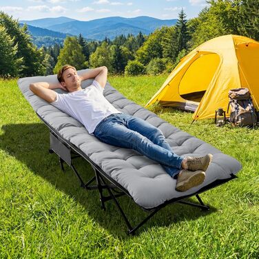 Ліжко похідне розкладне Palawano Extra Wide 190x71 см з матрацом для кемпінгу, сіре