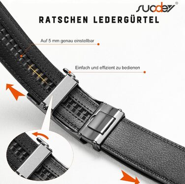 Чоловічий шкіряний ремінь Suosdey з автоматичною пряжкою, 35 мм, чорний, регульований, для джинсів та бізнес-casual стилю, обхват талії 87-105 см