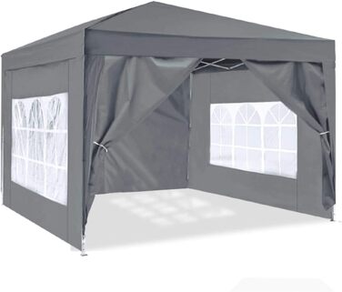 ISE 3x3 Pavilion with Side Walls, Folding Pavilion Stable incl. Carrying Bag, Folding Pavilion 3x3m UV Protection 50+, Adjustable Party Tent for Garden, Grey
