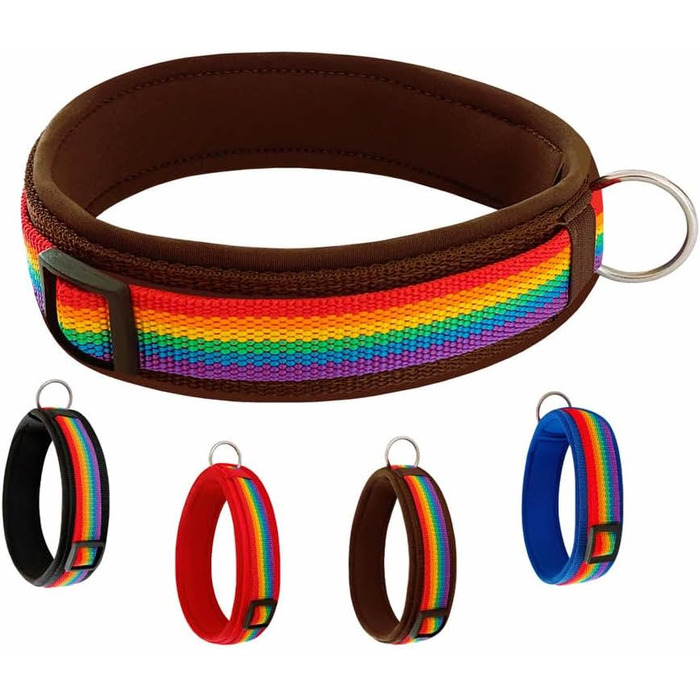 Нашийник для собак Extra-Wide & Soft з неопреновим наповнювачем (S, L, 50-55 см), Кольори: Райдуга на коричневому