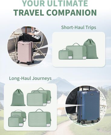 Органайзери для валізи ECOHUB, набір 6 шт. з ID-міткою, екологічні, для подорожей, дихаючі, патент pending (зелений)