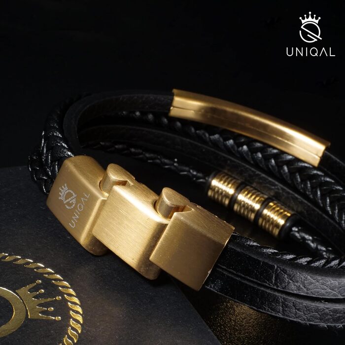 Чоловічий браслет UNIQAL 'BLACK SHAPE' з екошкіри та нержавіючої сталі | Браслет для чоловіків | Безкоштовна коробочка