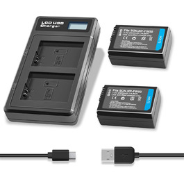 Акумулятор NP-FW50 2000mAh з LED-зарядним пристроєм для камер Sony Alpha A6000, A6500, A6400, A6300, A7, A7II, A7R, A7RII, A7S, A7SII, A7S2, RX10, NEX-3/5/7, 6000, 6400, ZV-E10 (2 шт.)