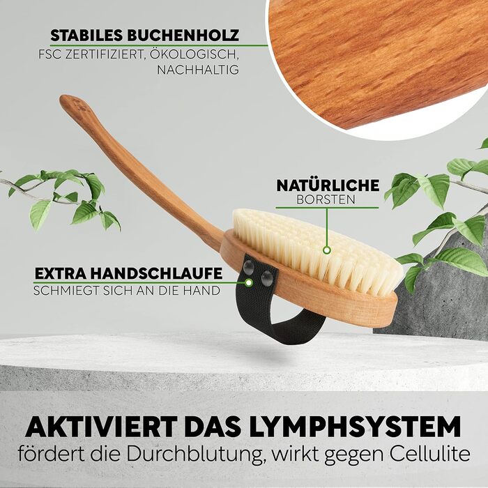Premium Bath Brush/Body Brush – FSC certified, natural bristles (sisal & horsehair) & cord – body brush with long handle for back, dry & wet brush – 100% Made in Germany