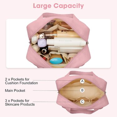 Косметичка для жінок Kalidi з багатьма відділеннями та відділенням для пензликів, велика, для подорожей, органайзер макіяжу, косметичка-рюкзак, темно-зелений (рожевий)