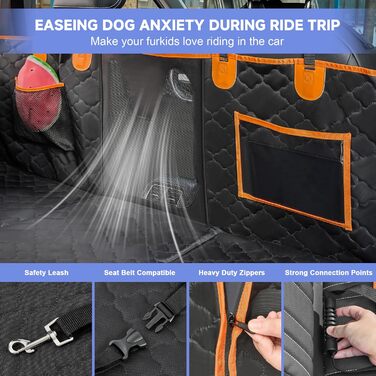 Захист для сидіння автомобіля для собак - килимок для заднього сидіння з жорстким дном, 181 кг, водовідштовхувальний, з сіткою, чорний, для позашляховиків та пікапів, розмір L (147x75 см)