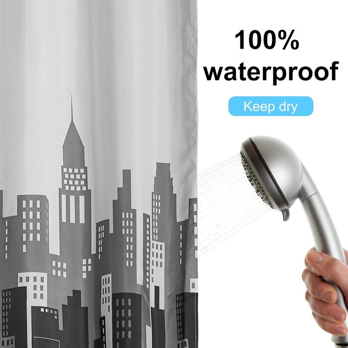 Шторка для душу DUFU, водонепроникна та пральна, 180x200 см, темно-сіра | Поліестер, 12 гачків, швидковисихаюча, напівпрозора