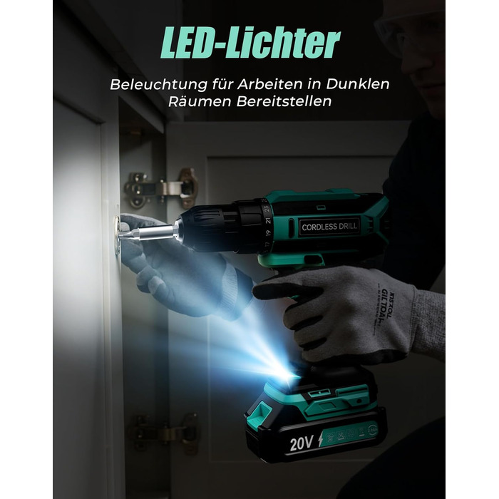 Акумуляторний шурупокрут-дрель 20V з 56 шт. насадок, 42Nm, LED-підсвічування, для дому та ремонту