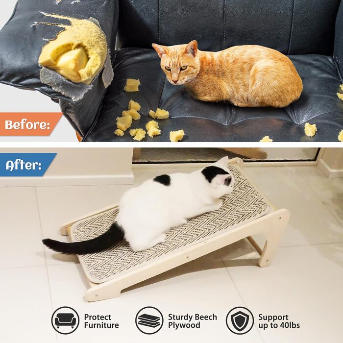 PETKARAY Дряпка для котів, L-подібна, 68 см, з сизалю, для стіни та кута, з котячою м'ятою та іграшкою мишкою