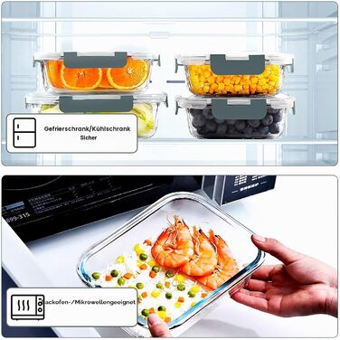 Набір скляних контейнерів для зберігання продуктів Verones, 10 шт., герметичні, сірі - для холодильника та морозилки