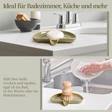 Керамічна мильниця з піддоном ANTIS'S HOME, Зелений милотримач на магнітній основі для ванної, душу та умивальника, Сучасний декор для ванної кімнати