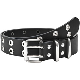 Жіночий шкіряний ремінь Punk стилю з пряжкою, чорний, з отворами у вигляді зірок, для джинсів та пальто