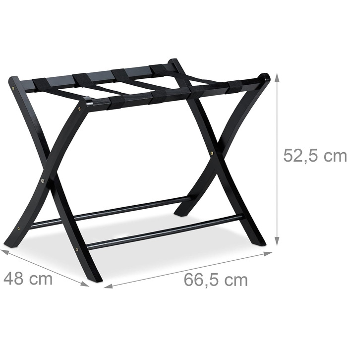 Relaxdays Suitcase Stand, Wood, Folding, Luggage Rack, Suitcase Storage, for Travel Luggage, HxWxD: 52.5x66.5x48 cm, white (black)