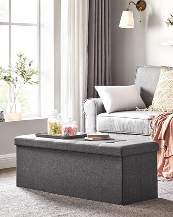 SONGMICS Storage Ottoman, Folding Bench, 38 x 110 x 38 cm Footstool, Storage Box, Load Capacity up to 300 kg, for Living Room, Bedroom, Entryway, Slate Grey LSF77K 110B cm Slate Grey