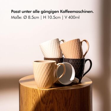 Набір кавових чашок KIVY 6 шт. по 400 мл - великий набір кави, чайний набір, керамічні чашки, кавоварки, набір чашок (пастельно-бежевий)