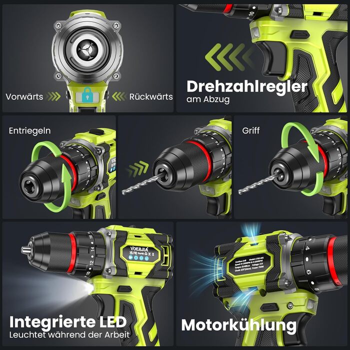 Акумуляторний дриль-шуруповерт 21V з набором аксесуарів (29 шт), безщітковий двигун, 2 акумулятори 2000 mAh, LED-ліхтар, 2 швидкості