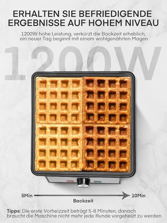 Вафельниця FOHERE з 4 формами, 1200W, бельгійські вафлі, антипригарне покриття, регулятор засмаги, нержавіюча сталь – ідеальна для сімейного сніданку, чорний