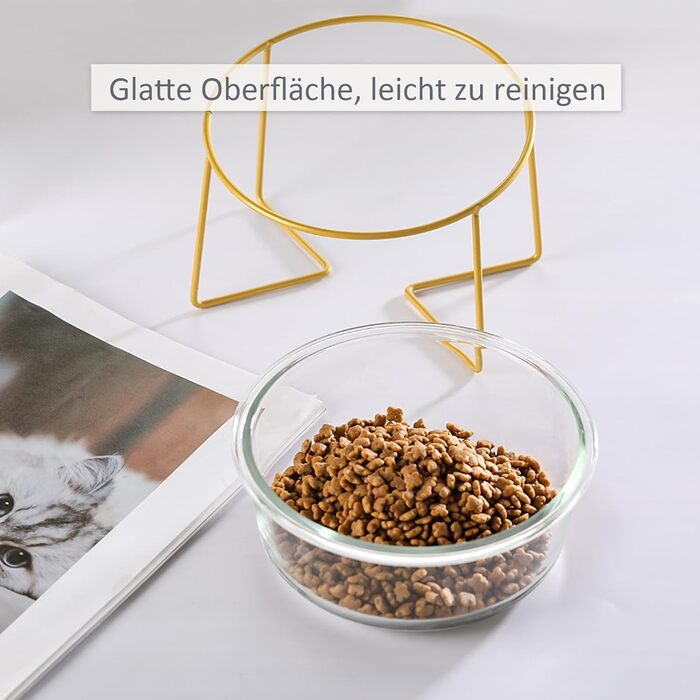 Підвищена годівниця для собак з скла - годівниця для собак з металевим підставкою - миска для їжі та води для маленьких та середніх собак та великих котів - 800 мл скляна велика