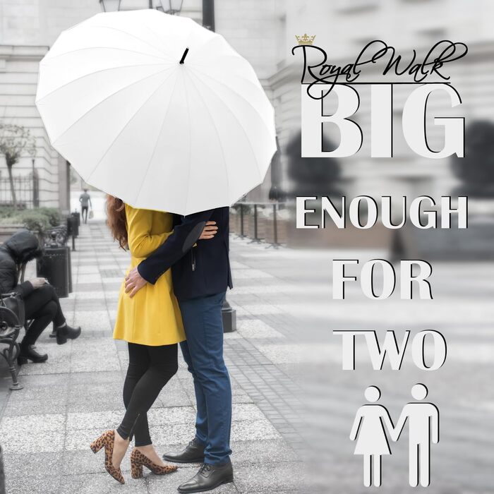 Royal Walk Automatic Travel Golf Umbrella - 54 Inch, Windproof, Waterproof, 2-Person, Wooden Handle, 16 Ribs, Unisex