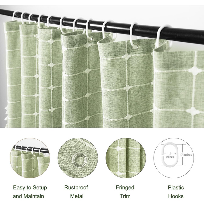 Штора для душу м'ятного кольору в стилі бохо - льон, 72x78 дюймів (183x193 см) з китицями