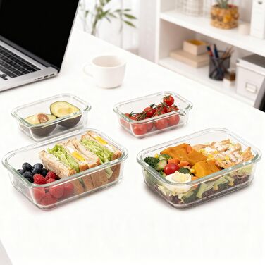 Скляні контейнери для зберігання їжі з кришками, набір Frischhaltedosen, Meal Prep - темно-зелені. Підходять для мікрохвильовки, духовки, морозилки та посудомийної машини.