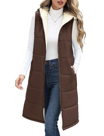 Жіноча степкова жилетка Vancavoo з капюшоном на осінь/зиму. Тепла жилетка з флісу, кава, розмір M