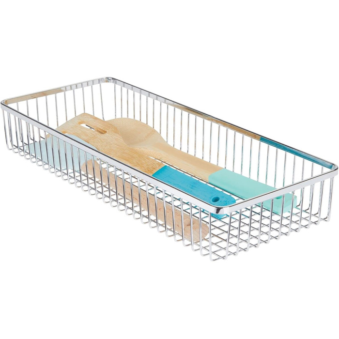 mDesign Universal Drawer Organizer - Metal Storage Baskets for Drawers Organize Kitchen Supplies and Utensils - Drawer Organizers for Kitchen and Household - 4-Piece Set - Silver